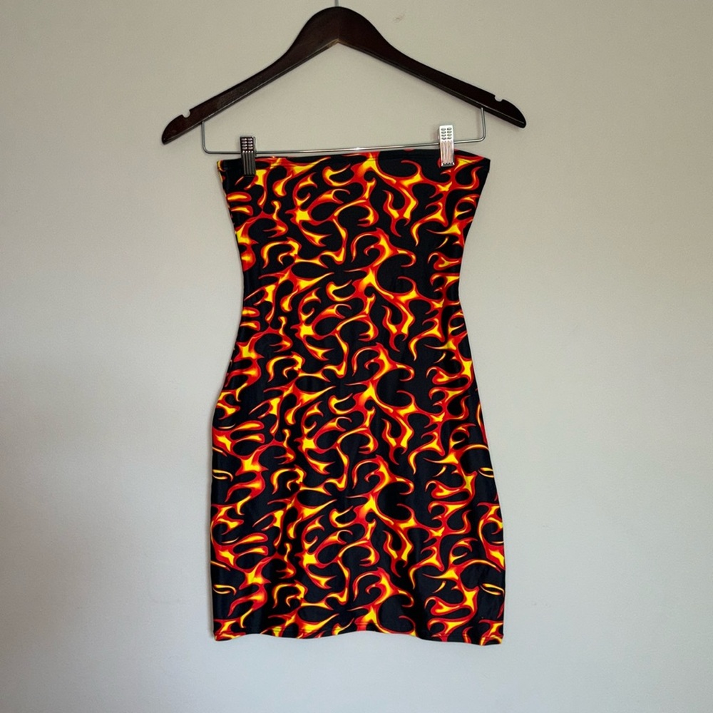 Ariana Sahar Strapless FLAME #Mini Punk Rock Tube Dress #clubwear